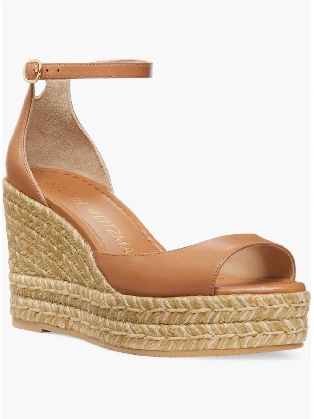 Stuart Weitzman Tan Leather Wedge Sandals with Ankle Strap
